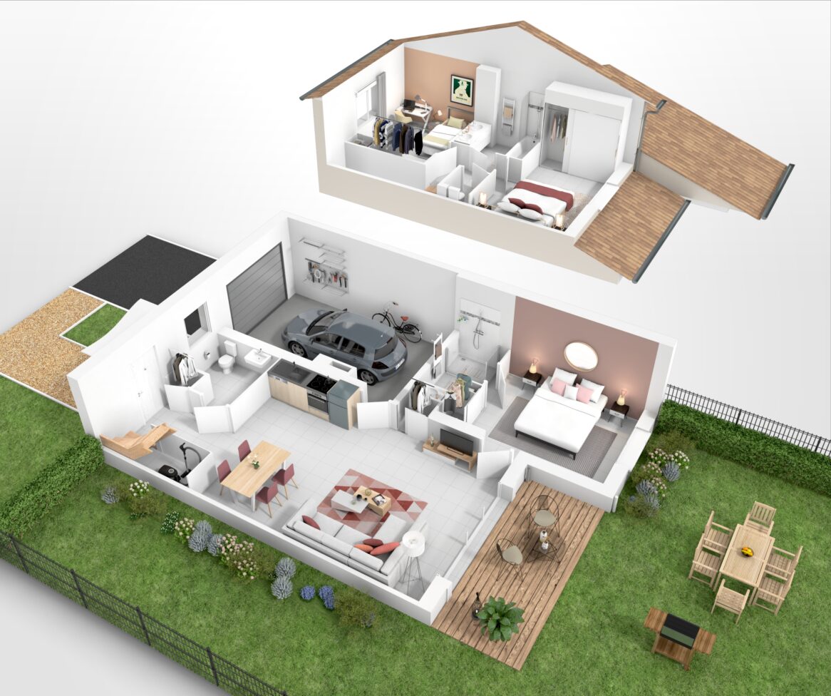 Coupe 3D - Maison T4 garage - Les Jardins de Cassiopée - Pins-Justaret